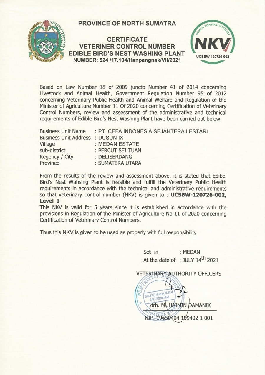 Veterinary Control Number Certificate